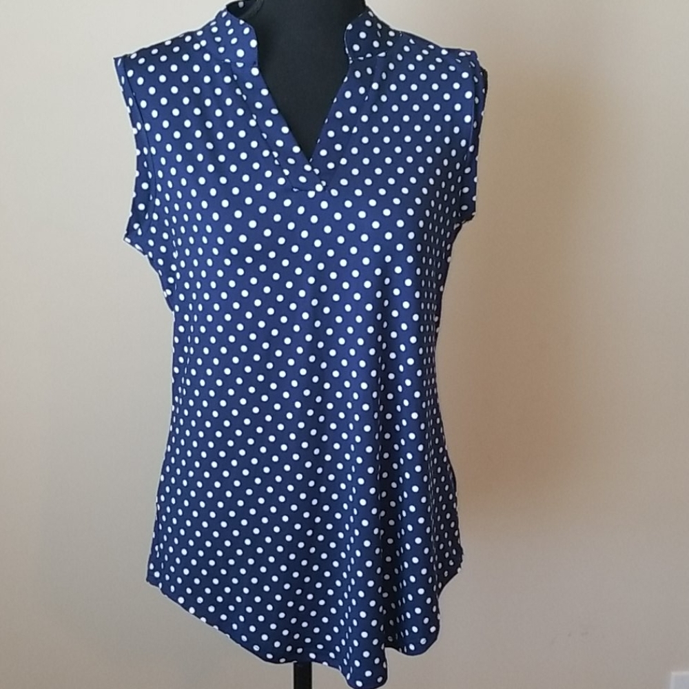 Halifax Dot V-Neck Navy Blue Blouse M
